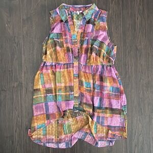 Cato High Low Sleeveless Blouse Button V Neck Sheer Multicolor 18/20 WP NEW